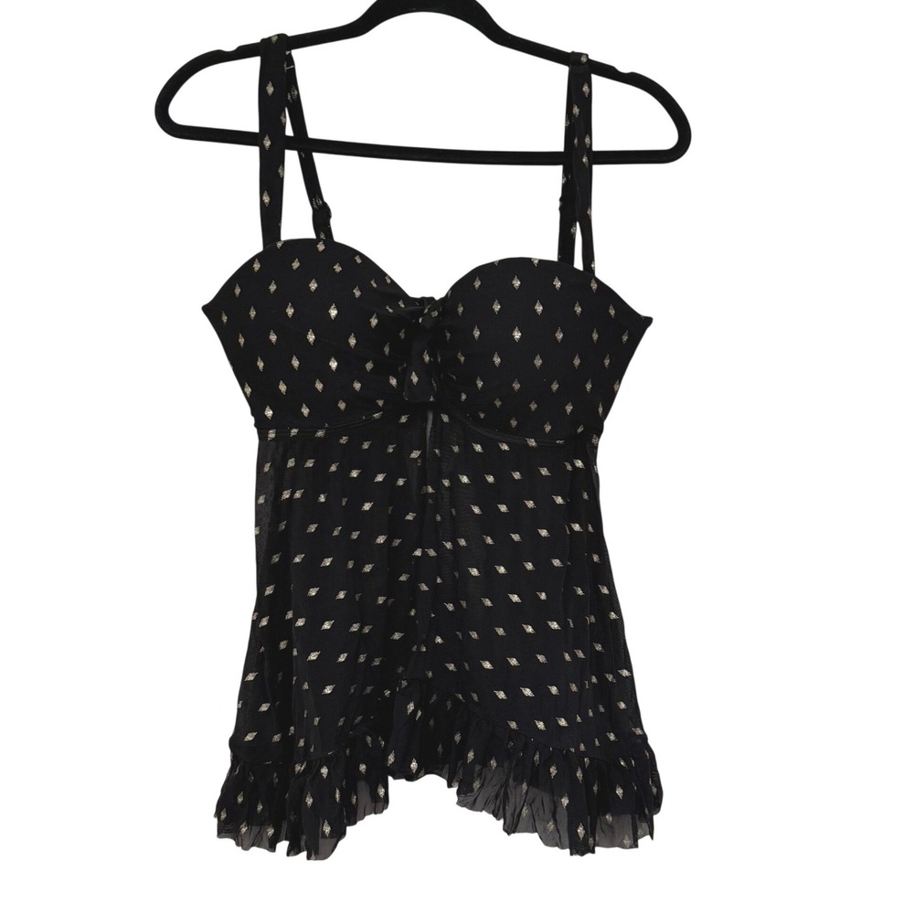 Coco Reef Black Gold Print Tankini Top Underwire Swim‎ 38C
